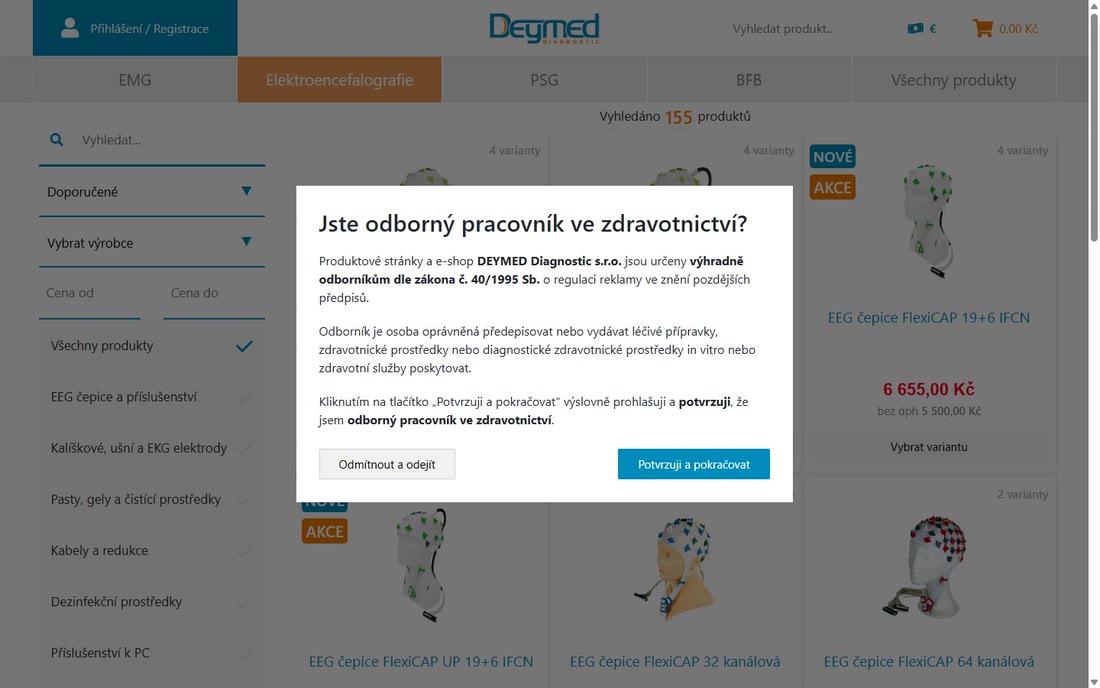 Náhled podstránky webu DEYMED e-shop